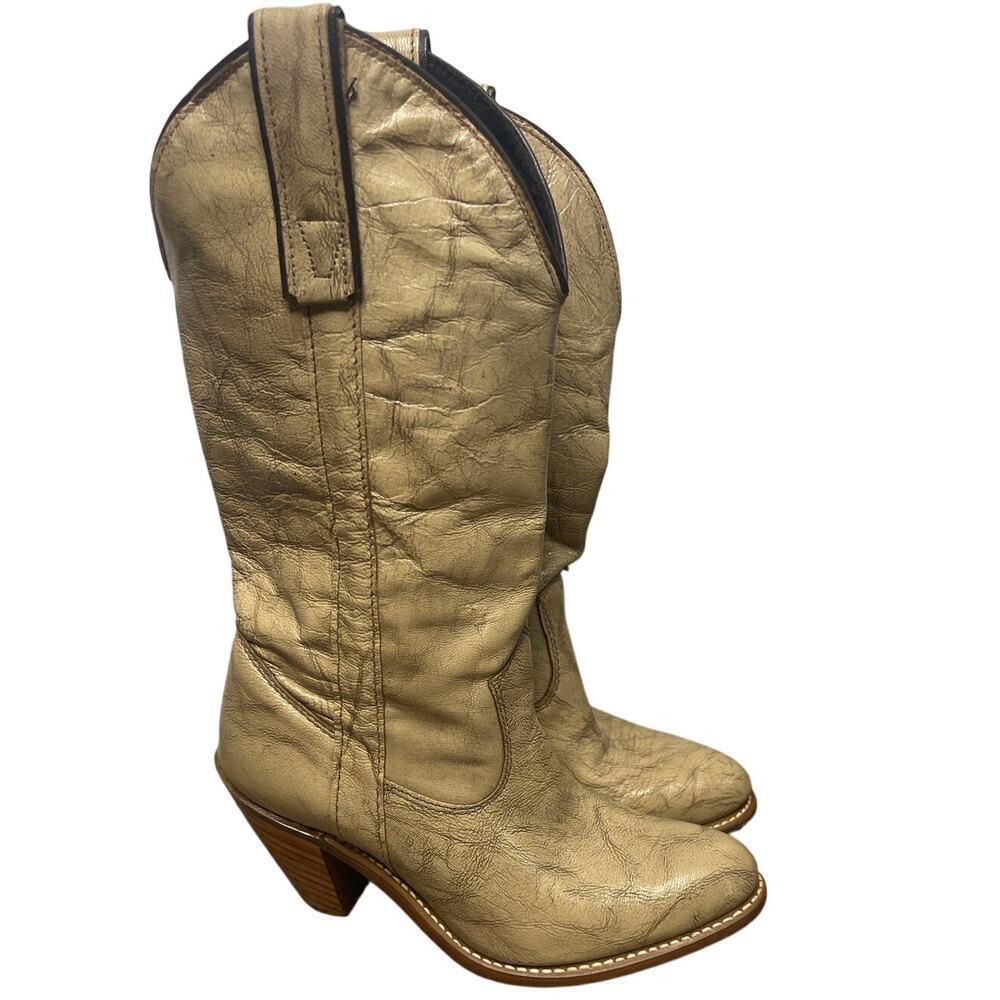 Vintage Texas Tan Marble Leather Cowboy Western Stacked Heel Boot Womens Size 5 - Picture 2 of 9